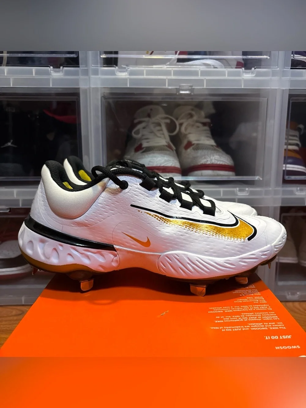 Nike Alpha Huarache Elite 4 Low White Gold FD2745-119 Baseball Cleat Sz 7.5M NWB